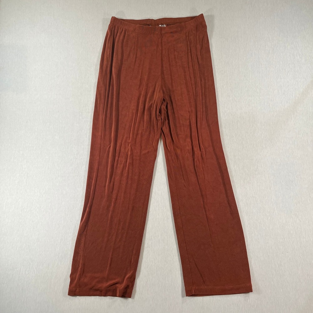Chicos Travelers Pants Size 2 Short 10-12 Rust Brown Ribbed Slinky Wide Leg BOHO